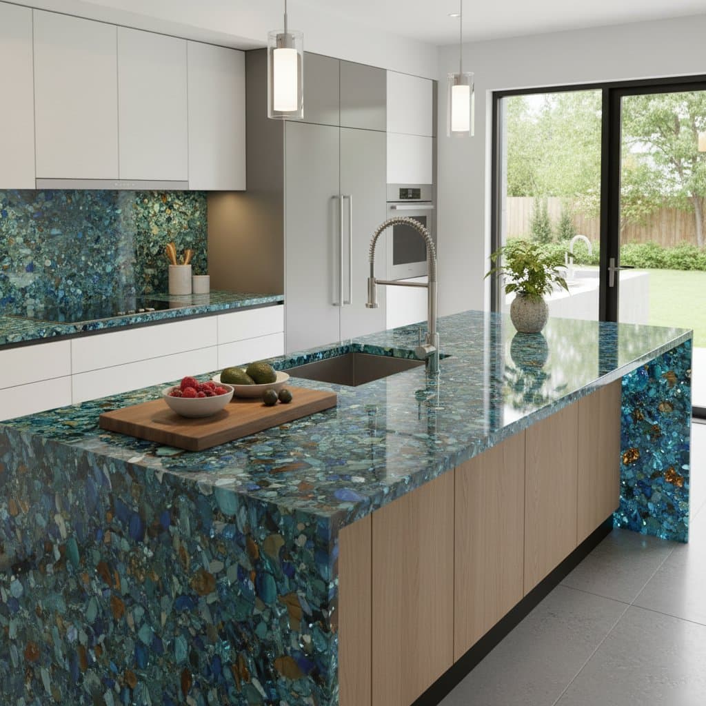 Featured image for Why Recycled Glass Countertops Beat Stone in 2026